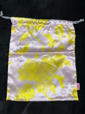 Floral Satin Drawstring Pouch - Pink & Yellow
